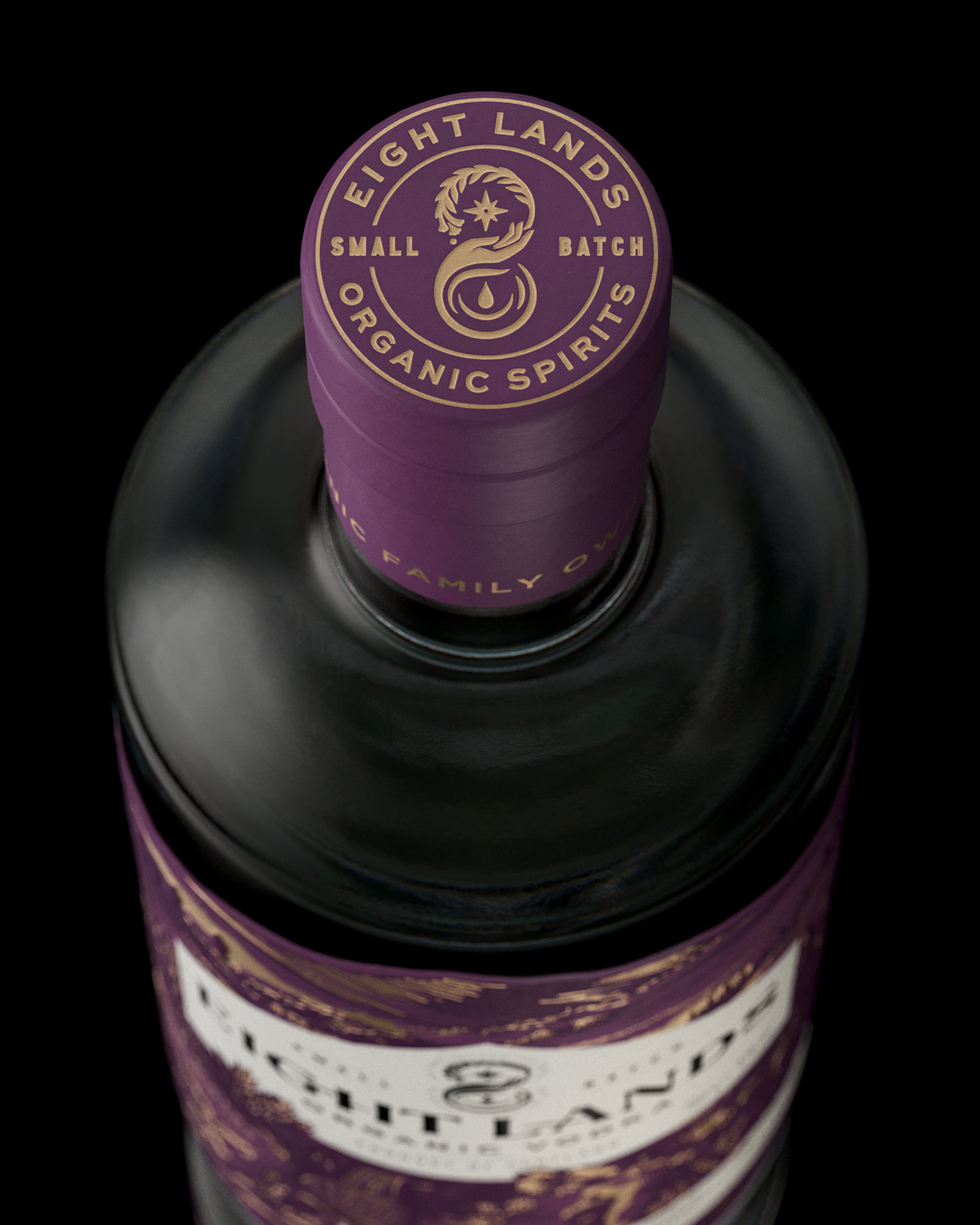 A render of the bottle and packaging design from Eight Lands distillery