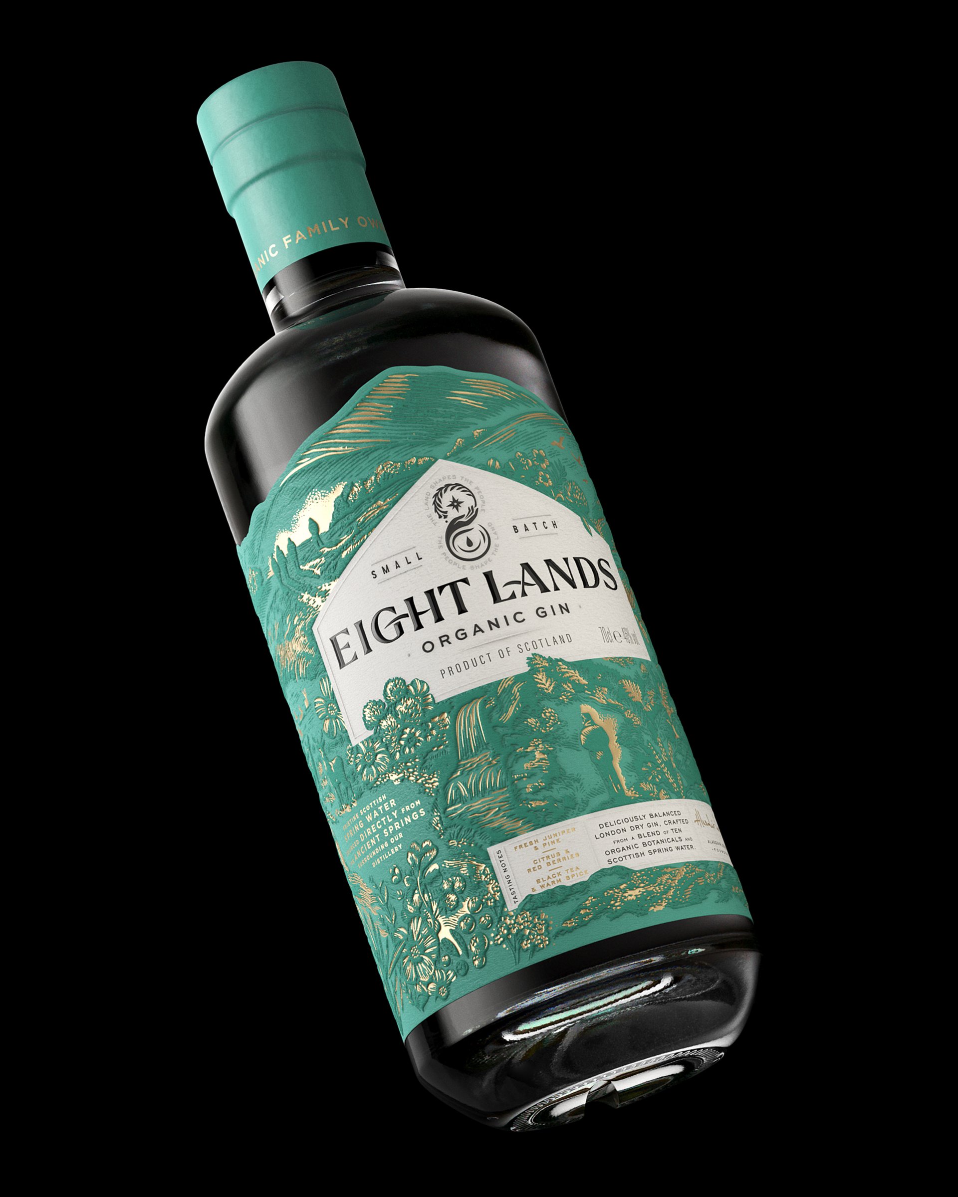 A render of the bottle and packaging design from Eight Lands distillery