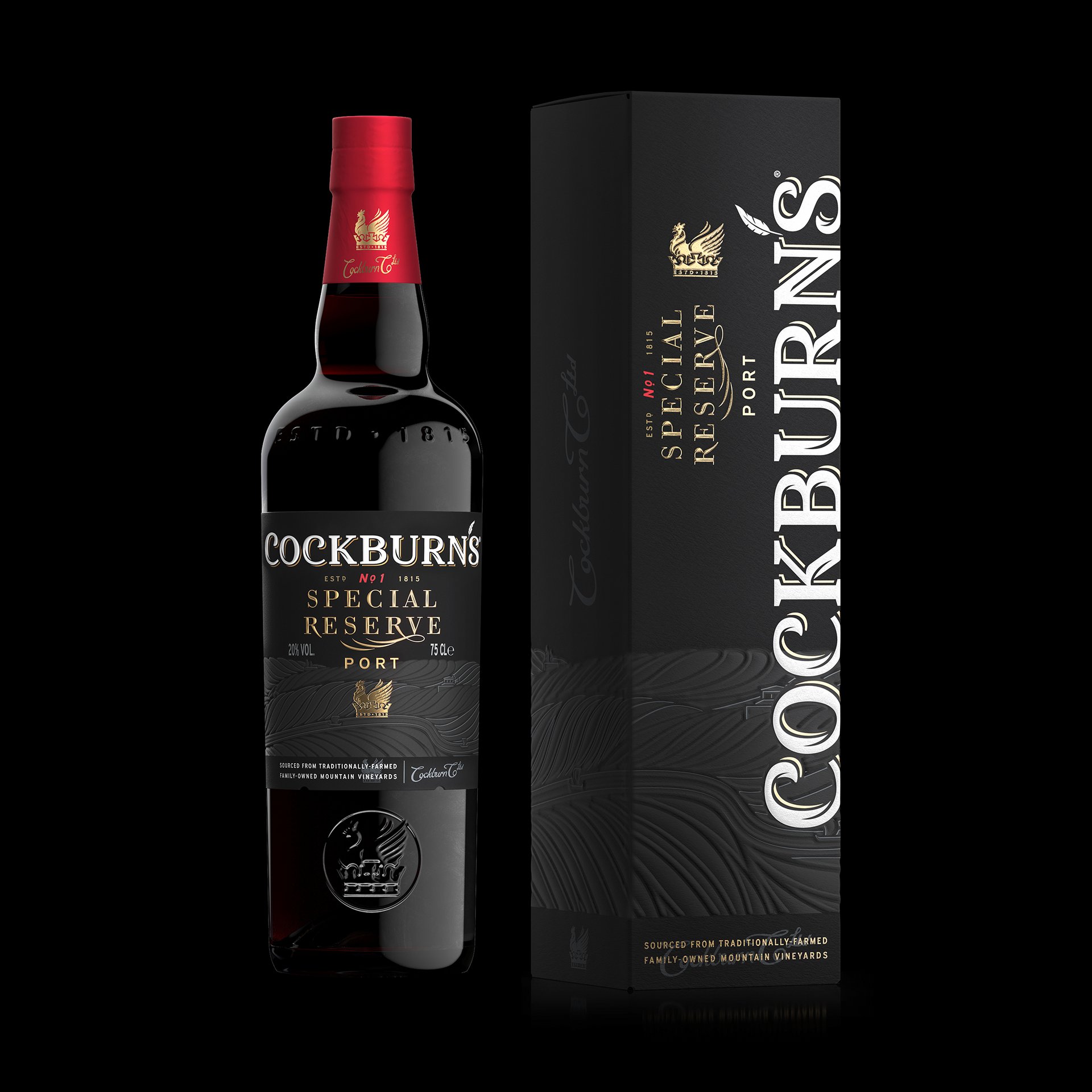 A photograph of Cockburn’s port packaging
