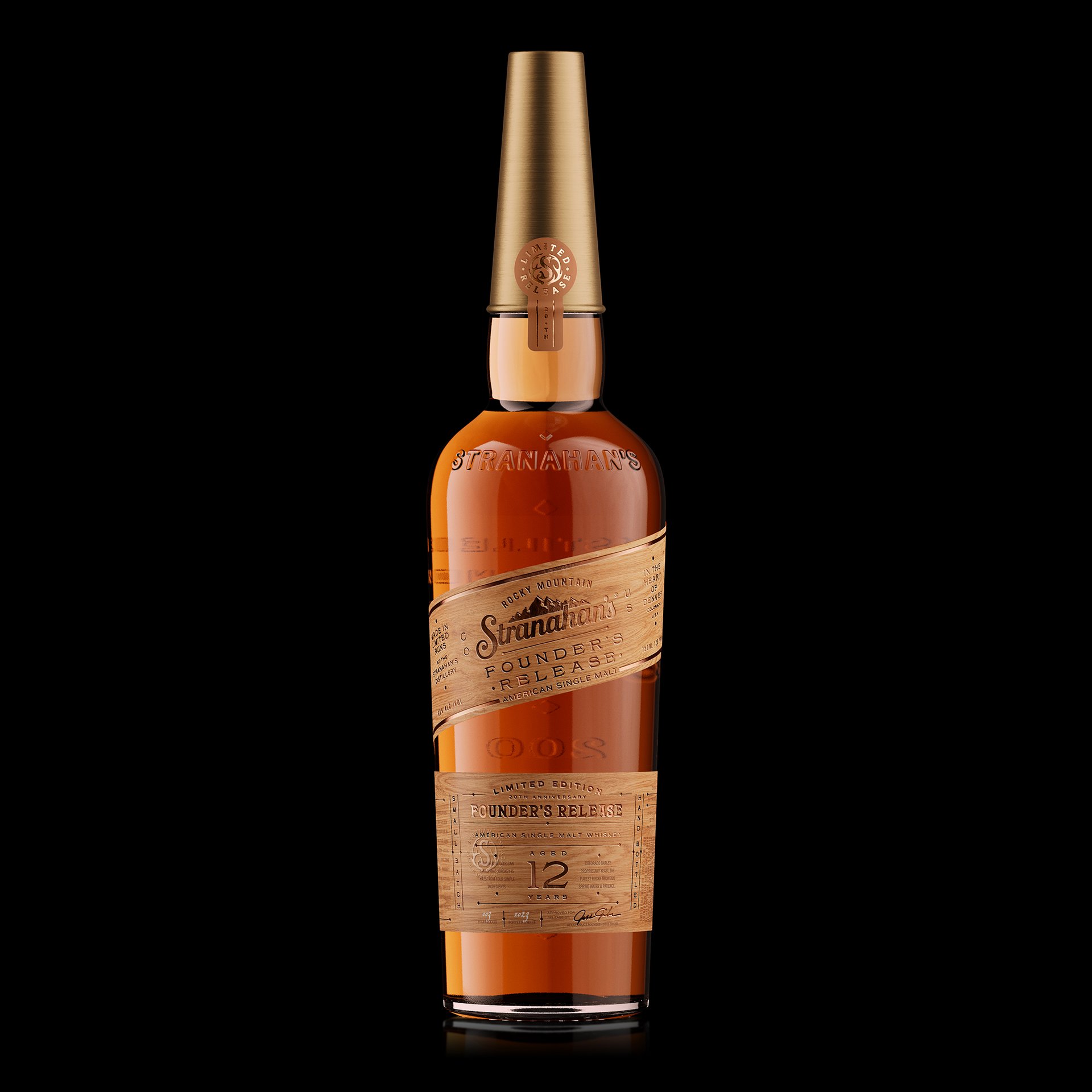 Packshot of Stranahans whiskey 20th anniversary founders release