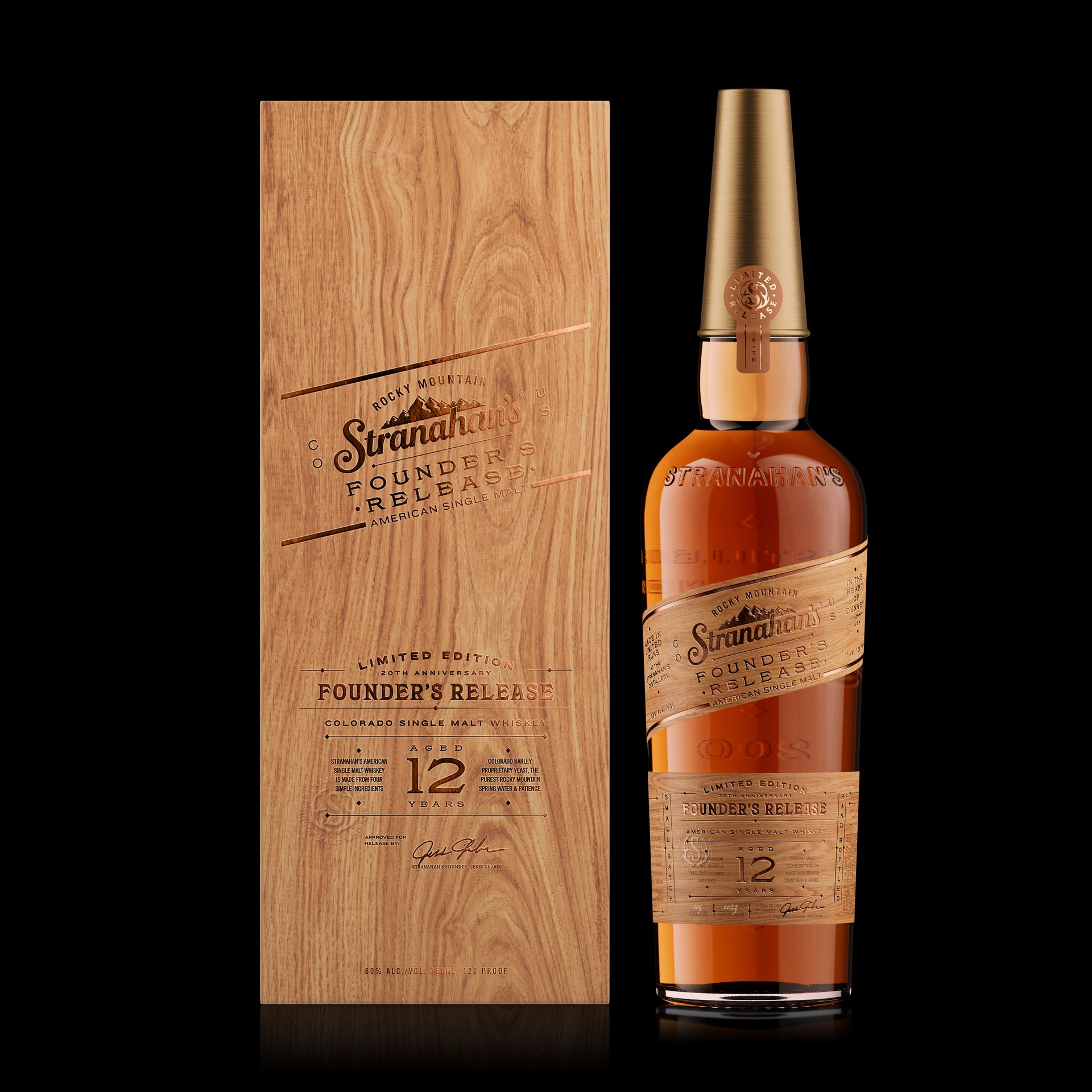 Packshot of the Stranahan’s Founders Release whiskey