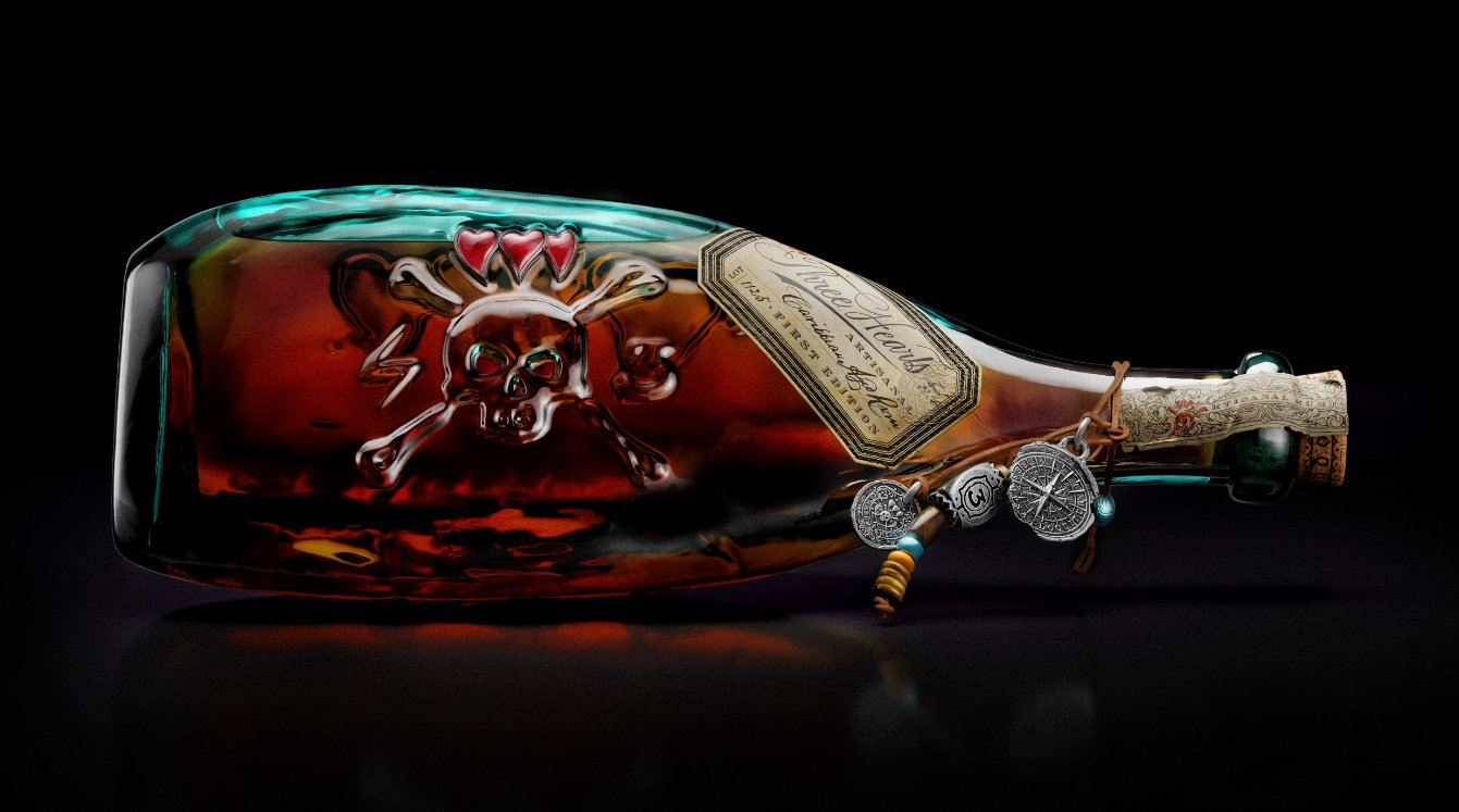 Packaging design for Three Hearts Rum
